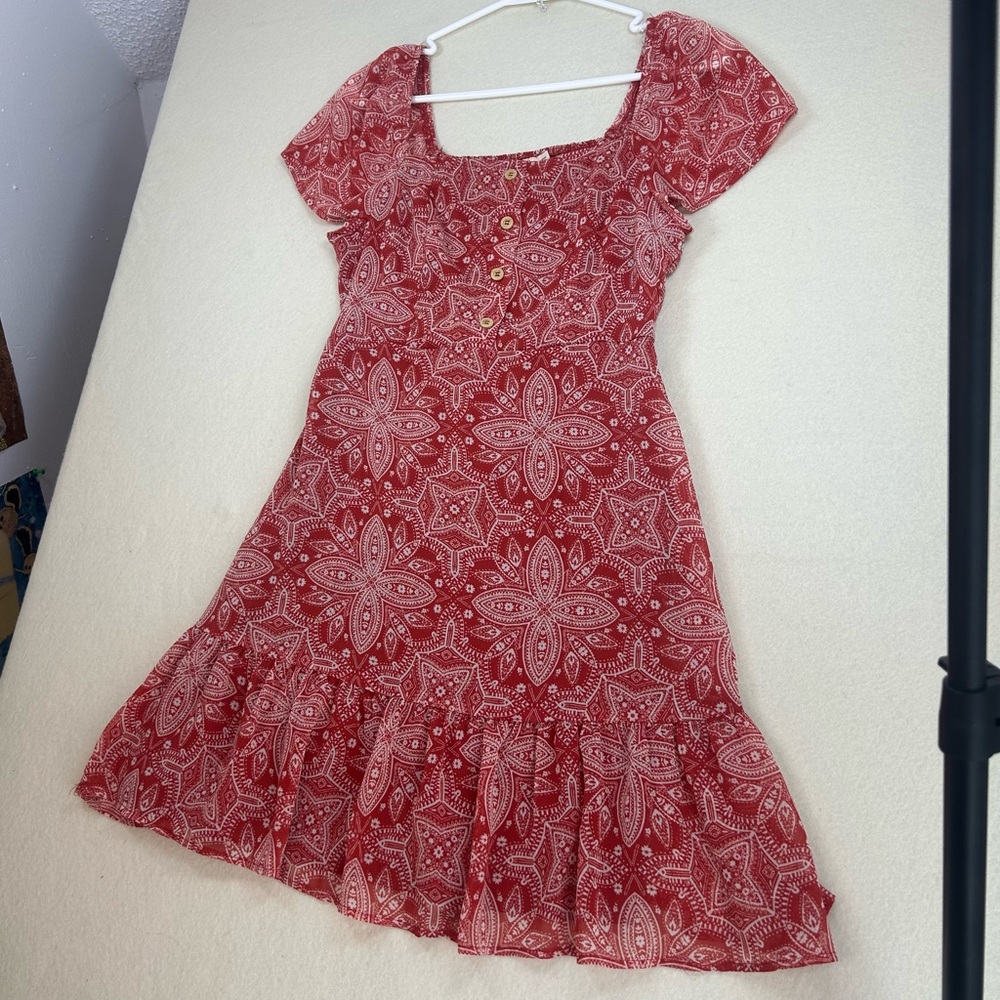 Red Paisley Dress with Button Detail Live to be Spoiled - Picture 3 of 5